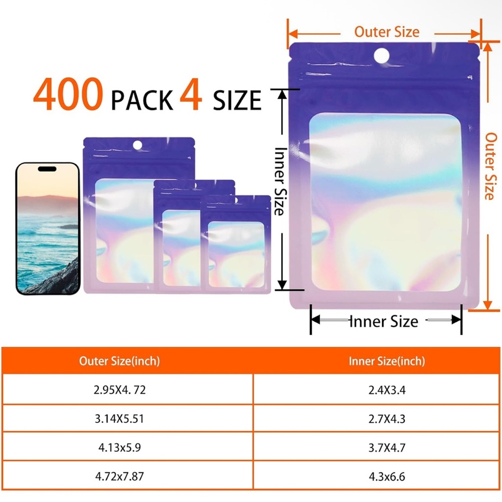 40 -  Holographic Ziplock Bags | 4 different sizes | Pick Your Color - Picture 5 of 8